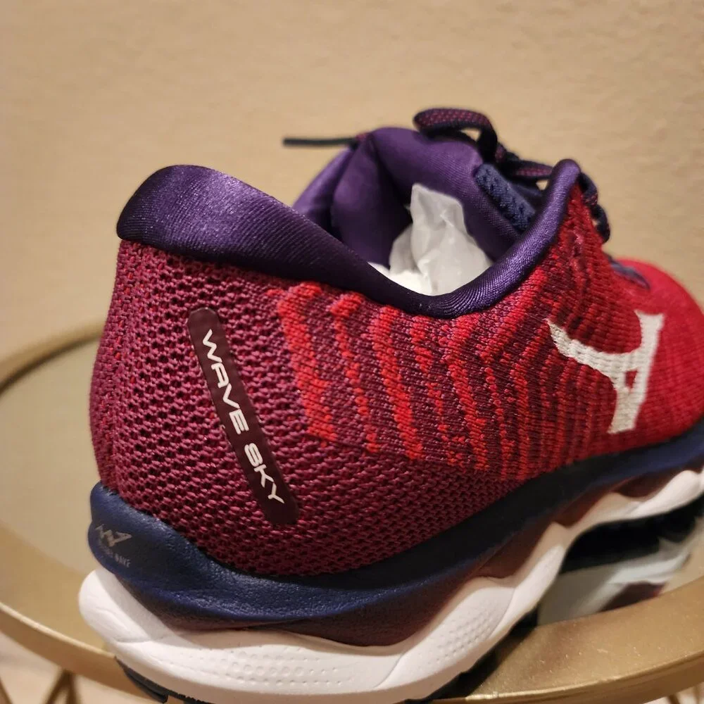 Mizuno Wave Sky Women's Size 10 Red Purple Knit Mesh Lace Up Running Sneaker - Picture 6 of 10